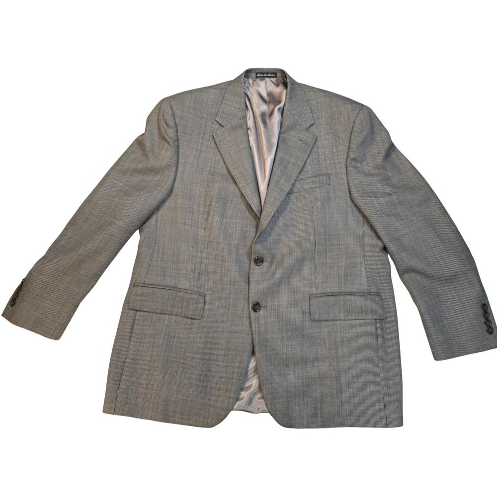 100% Wool IZOD Mens 44S Gray Houndstooth Blazer Sport Coat Classic 2 Button suit - Picture 11 of 16